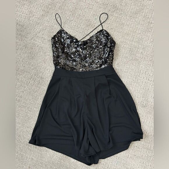 Asos Black Sequined Romper Backless - Picture 1 of 9